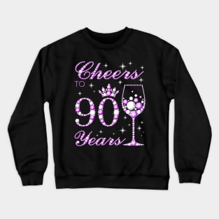 Cheers To 90 Years Old Women Purple 90Th Birthday Crewneck Sweatshirt